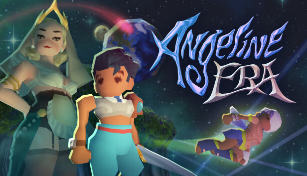 Logo image for "Angeline Era" featuring stylized text and two low-poly characters